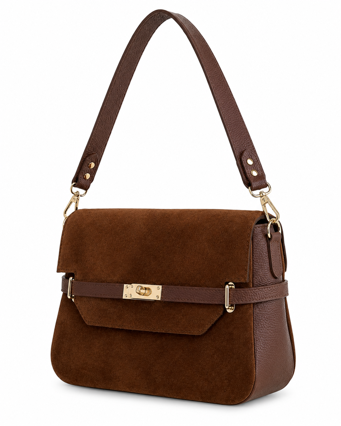 IRIS – чанта есествена кожа и велур, Warm Brown, агъл